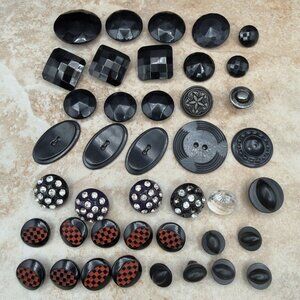 Vintage Black Button Lot Faceted Art Deco Rhinestone Sewing Craft